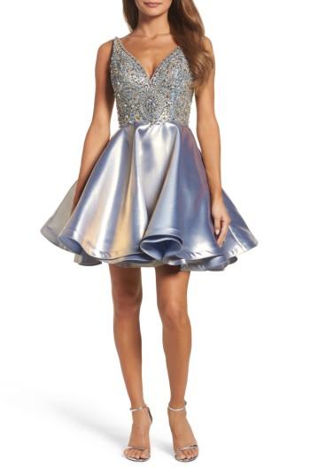 Women's Mac Duggal Bejeweled Mikado Party Dress - Metallic