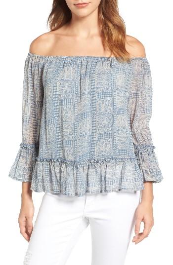 Women's Lucky Brand Blue Maze Off The Shoulder Top