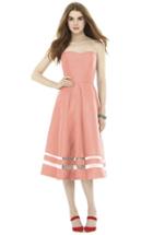 Women's Alfred Sung Illusion Stripe Strapless A-line Midi Dress - Orange