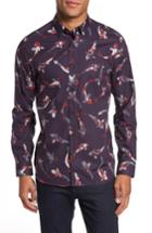 Men's Ted Baker London Modern Slim Fit Fish Print Sport Shirt (s) - Blue