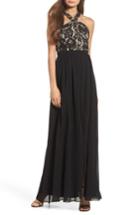 Women's Lulus Sequin Lace & Chiffon Halter Gown - Black
