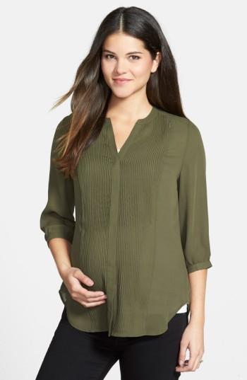 Women's Loyal Hana 'audrey' Maternity/nursing Tuxedo Blouse - Green