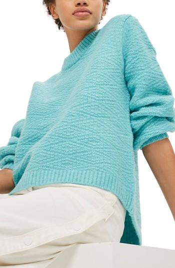 Women's Topshop Textured Balloon Sleeve Sweater Us (fits Like 0-2) - Blue/green