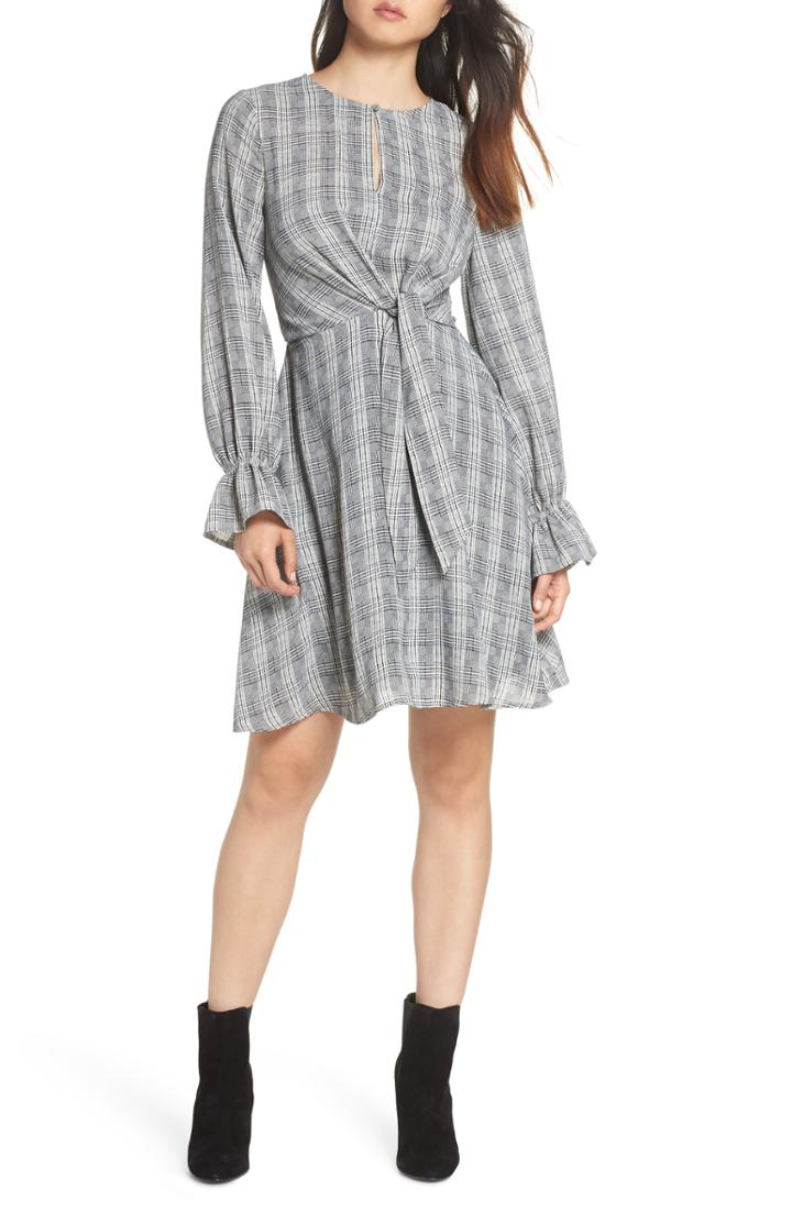 Women's Sam Edelman Plaid Knot Front Fit & Flare Dress