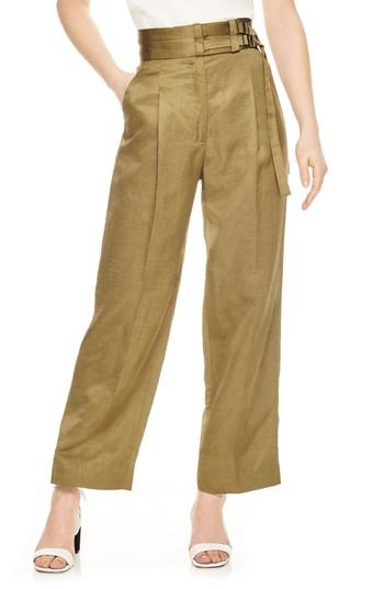Women's Sandro Double Belt Crop Wide Leg Pants Us / 38 Fr - Green