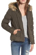 Women's Maralyn & Me Quilted Jacket With Faux Fur Collar - Green