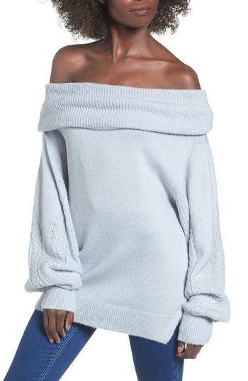 Women's Topshop Balloon Sleeve Off The Shoulder Sweater Us (fits Like 00) - Beige