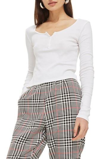 Women's Topshop Scoop Neck Henley Us (fits Like 0-2) - White