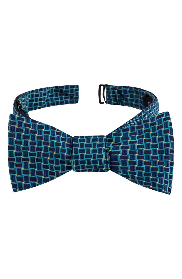 Men's Ted Baker London Basket Weave Grid Silk Bow Tie, Size - Black