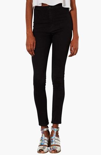 Topshop Moto 'joni' High Rise Skinny Jeans (short) Womens Black