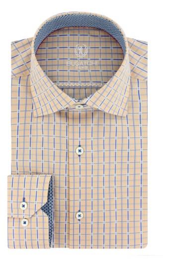 Men's Bugatchi Trim Fit Grid Check Dress Shirt - Orange