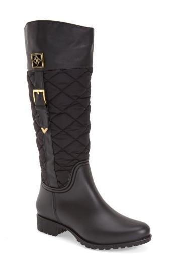 Women's Dav 'coventry' Quilted Waterproof Rain Boot, Size 7 M - Black
