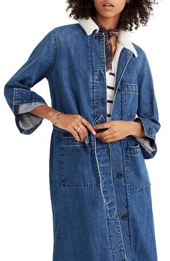 Women's Madewell Denim Duster Coat, Size - Blue