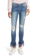 Women's Frame Mid Rise Skinny Feather Embellished Jeans - Blue