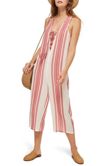 Women's Topshop Stripe Jacquard Jumpsuit - Red