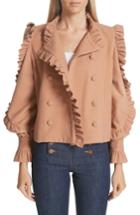 Women's Ulla Johnson Lucinde Ruffle Trim Wool Coat, Size - Brown