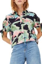 Women's Topshop Tropical Flamingo Print Shirt Us (fits Like 0-2) - Blue