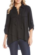 Women's Karen Kane Lace-up Wrap Front Top - Black