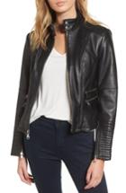 Women's Vince Camuto Double Zip Leather Moto Jacket - Black