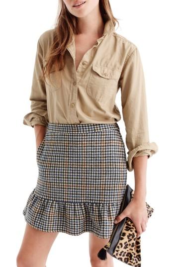 Women's J.crew Ruffle Houndstooth Miniskirt - Blue