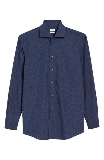Men's Luciano Barbera Slim Fit Print Dress Shirt, Size - Blue