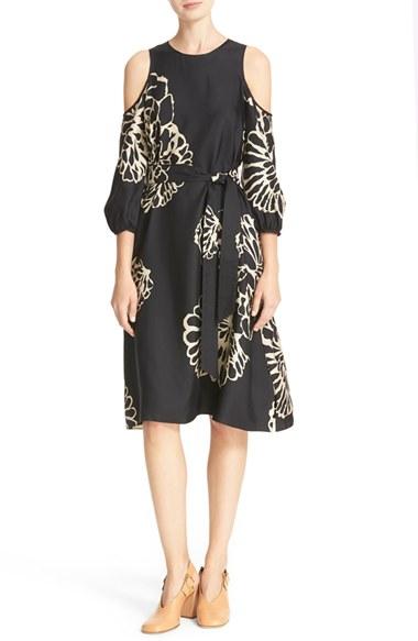 Women's Tibi Orla Bloom Cold Shoulder Midi Dress