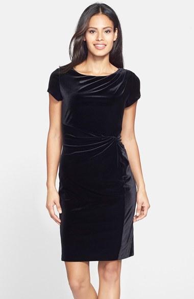 Women's Ellen Tracy Gathered Velvet Sheath Dress
