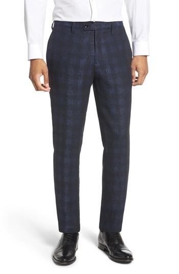Men's Ted Baker London Dortro Flat Front Plaid Cotton Blend Pants R - Blue