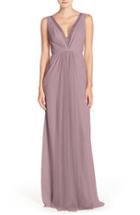 Women's Monique Lhuillier Bridesmaids Deep V-neck Chiffon & Tulle Gown - Purple