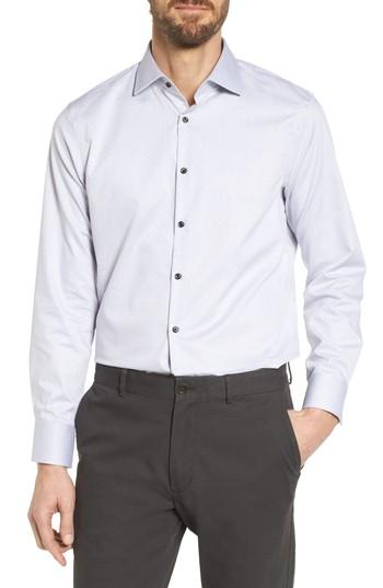 Men's Nordstrom Men's Shop Extra Trim Fit Non-iron Herringbone Dress Shirt - 32/33 - Grey