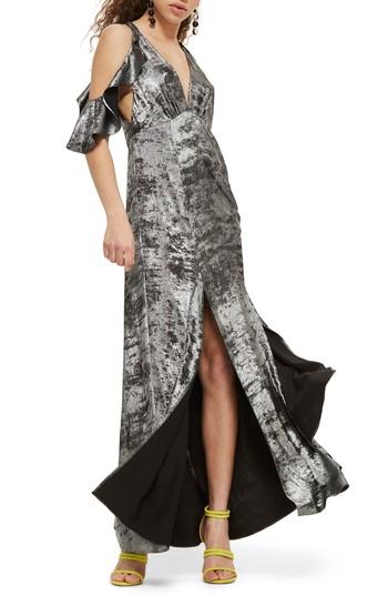 Women's Topshop Cold Shoulder Foil Maxi Dress Us (fits Like 0) - Black