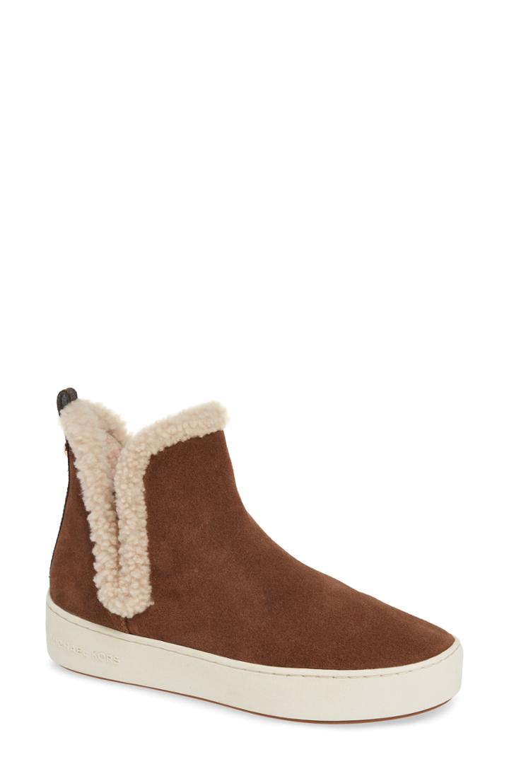 Women's Michael Michael Kors Ashlyn Genuine Shearling Lined Slip-on Sneaker .5 M - Brown