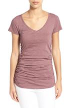 Petite Women's Caslon Shirred V-neck Tee P - Purple