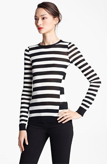 Jason Wu Stripe Crewneck Silk Top Optic White/