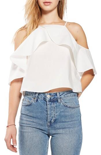 Women's Topshop Ruffle Cold Shoulder Top Us (fits Like 0) - White