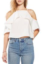 Women's Topshop Ruffle Cold Shoulder Top Us (fits Like 0) - White