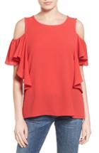 Women's Bobeau Cold Shoulder Ruffle Sleeve Top - Red