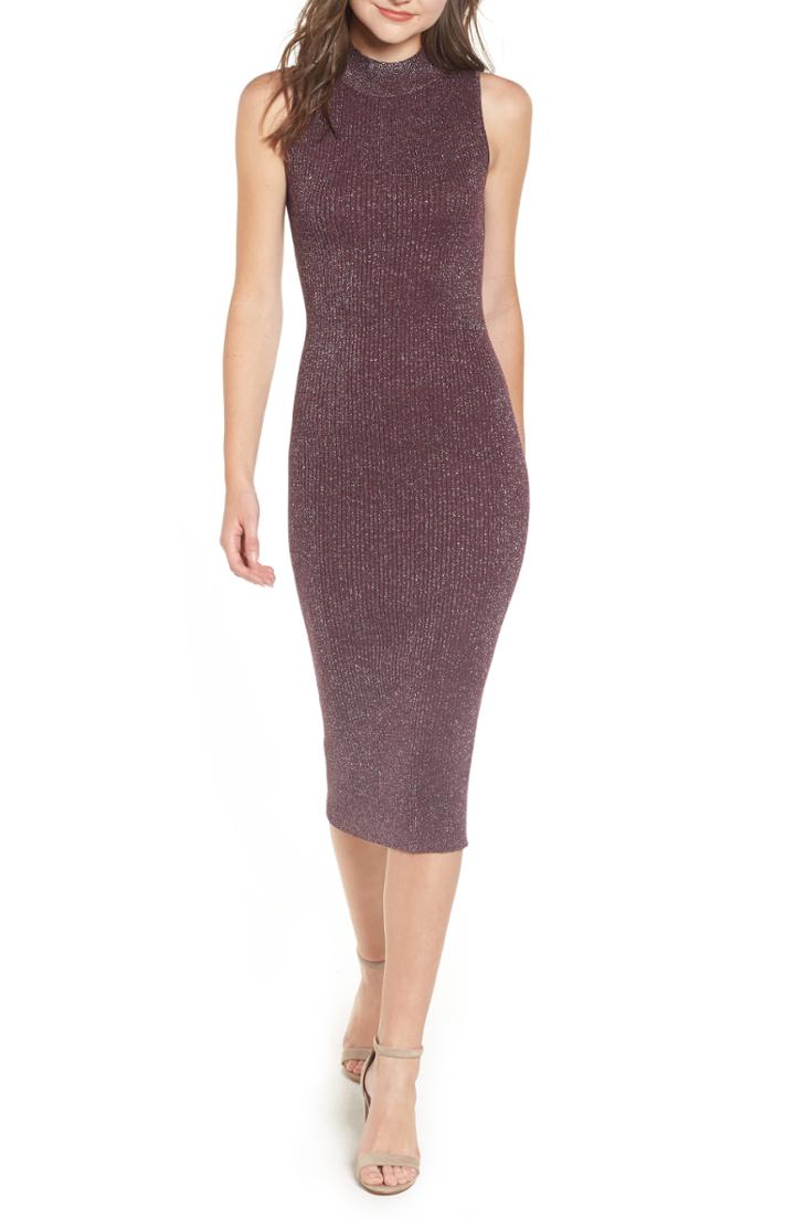 Women's Chelsea28 Metallic Ribbed Body-con Dress, Size - Burgundy