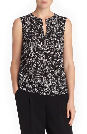 Women's Lafayette 148 New York Myra Print Silk Blouse, Size - Black