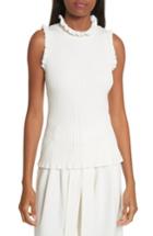 Women's Milly Ruffle Edge Ribbed Shell, Size - White