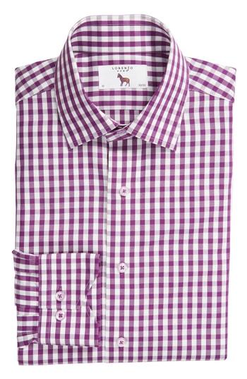 Men's Lorenzo Uomo Trim Fit Check Dress Shirt - 34 - Purple
