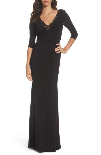Women's Adrianna Papell Embellished Shirred Gown - Black