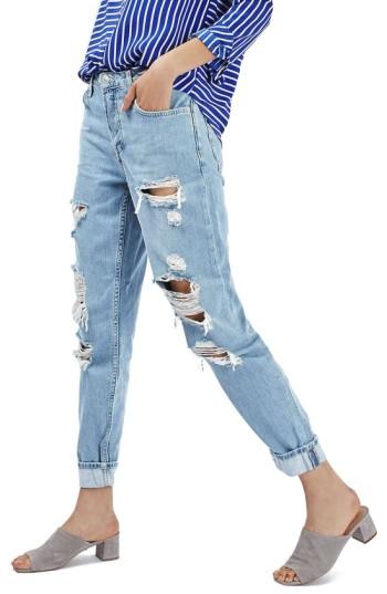 Women's Topshop 'hayden' Super Ripped Boyfriend Jeans X 30 - Blue