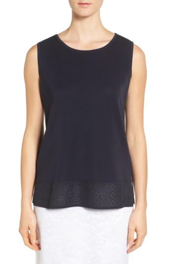 Women's Ming Wang Contrast Hem Knit Tank - Blue