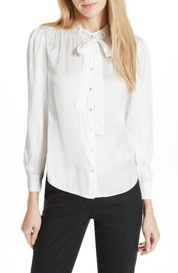 Women's Rebecca Taylor Tie Neck Charmeuse Silk Top - White