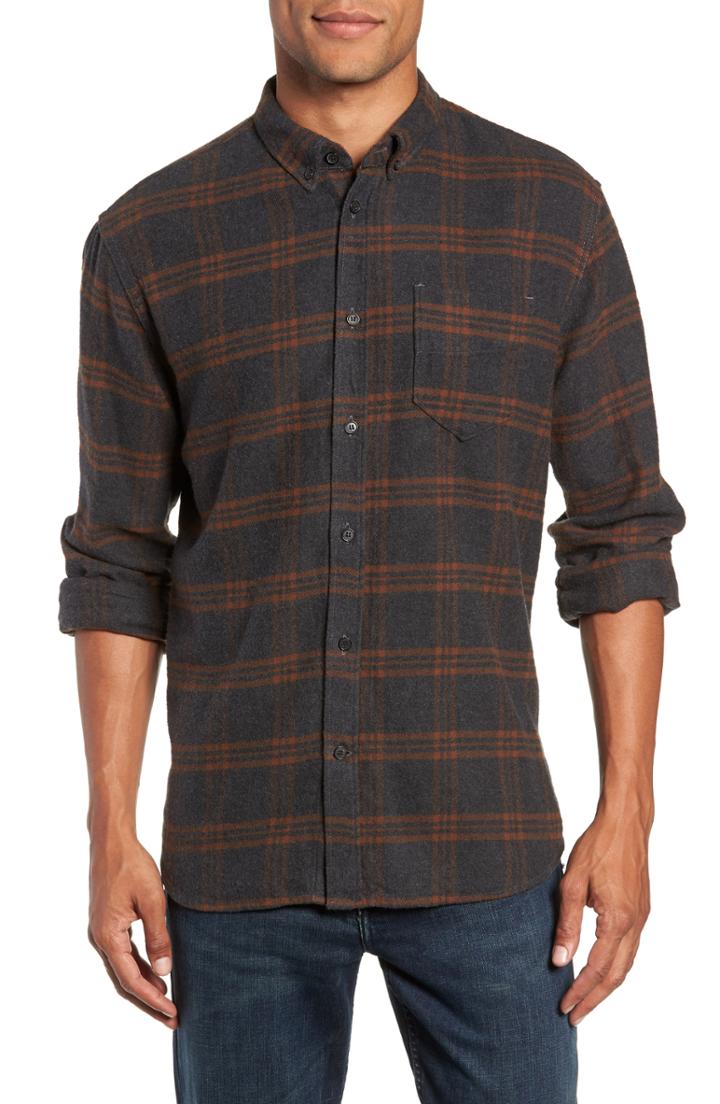 Men's Billy Reid Plaid Cotton Flannel Shirt, Size - Grey