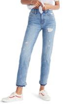 Women's Madewell Classic Distressed Straight Leg Jeans - Blue