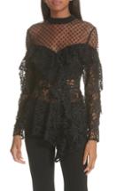 Women's Self-portrait Beaded Yoke Lace Handkerchief Hem Top - Black