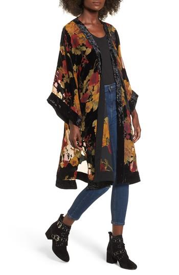 Women's Band Of Gypsies Velvet Burnout Kimono /small - Black