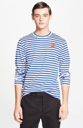 Men's Comme Des Garcons Play Stripe Long Sleeve T-shirt - Blue